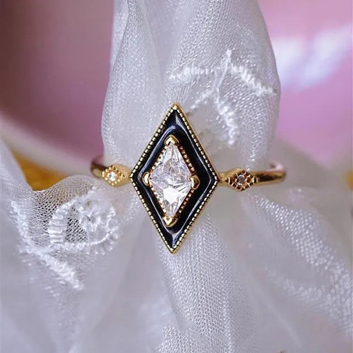 Anéis abertos de zircão com revestimento de cobre geométrico retrô