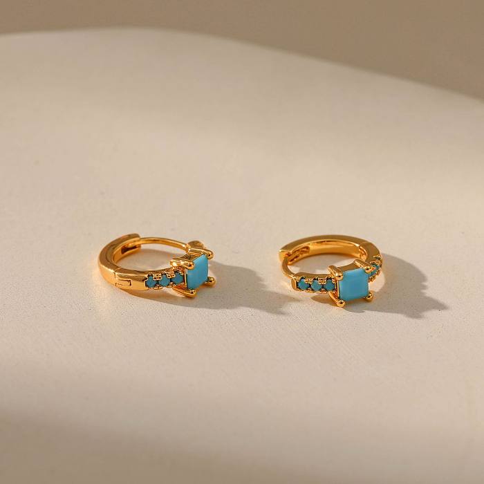 Geometric Copper Inlay Artificial Gemstones Earrings 1 Pair