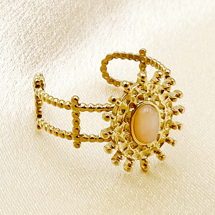 Classical Roman Style Sun Stainless Steel Plating Inlay Natural Stone Gold Plated Open Rings