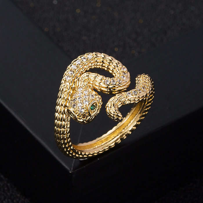 Mode Kupfer vergoldet Micro-Set Zirkon Hip-Hop Schlange offenen Ring weiblich