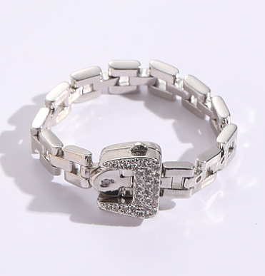 Simple Copper 14K Gold-plated Chain Zircon Ring