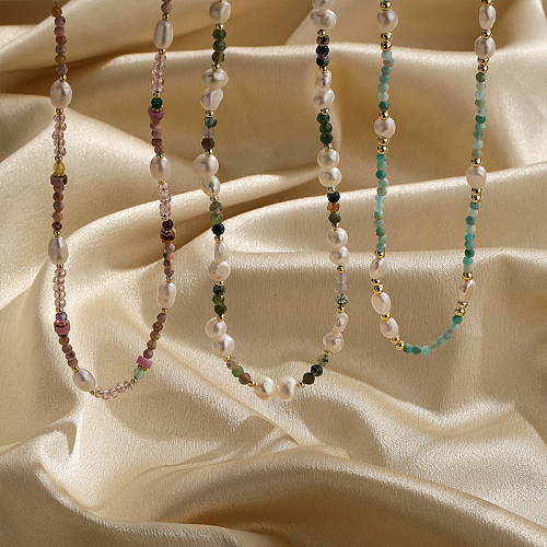 Runde, vergoldete Retro-Halskette mit Kupferperlen