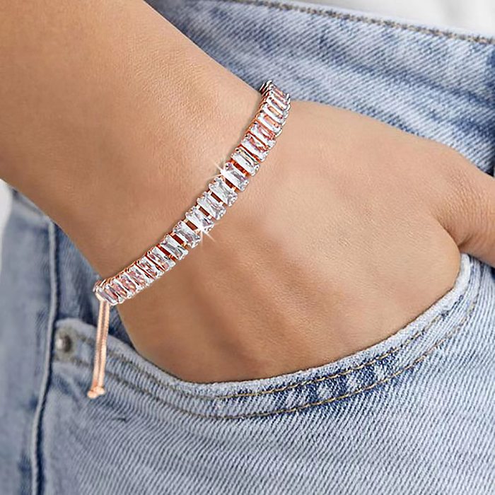 Elegant Rectangle Copper Plating Inlay Artificial Crystal Artificial Diamond Glass Rose Gold Plated Silver Plated Bracelets