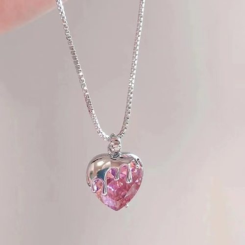 Lady Heart Shape Copper Artificial Gemstones Pendant Necklace In Bulk