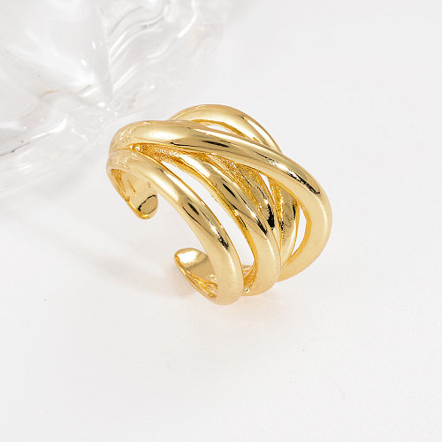 Lässiger, einfacher Stil, Kreuzlinien, Kupfer, unregelmäßige Beschichtung, ausgehöhlter, 18 Karat vergoldeter offener Ring