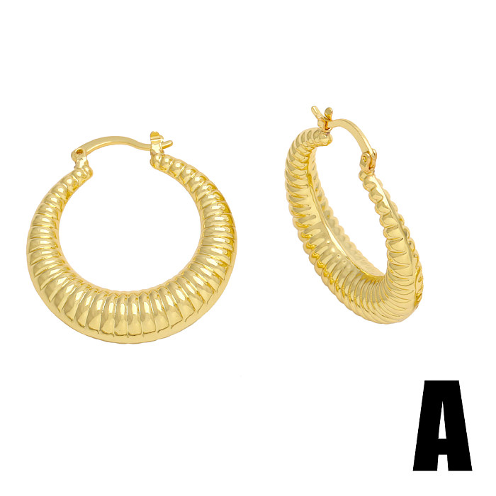 1 Pair Hip-Hop Simple Style Round Plating Copper 18K Gold Plated Hoop Earrings
