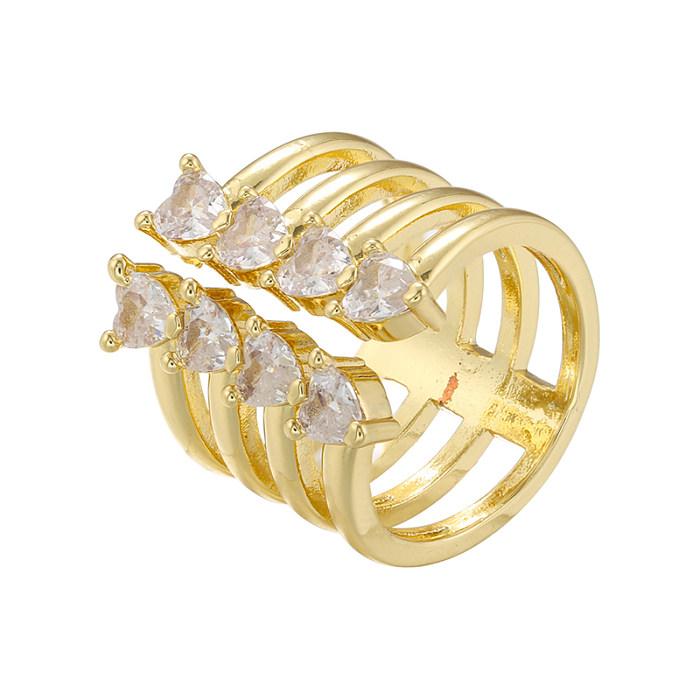 Elegante, glänzende, einfarbige Verkupferungs-Inlay-Zirkon-18-Karat-vergoldete offene Ringe
