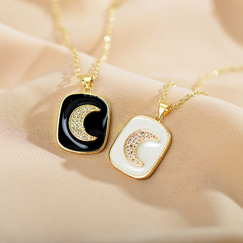 Collier avec pendentif en Zircon et cuivre, carré, lune, à la mode