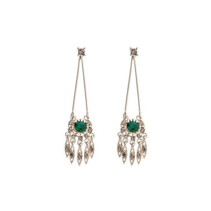 1 Pair Retro Classic Style Tassel Inlay Copper Artificial Gemstones Drop Earrings