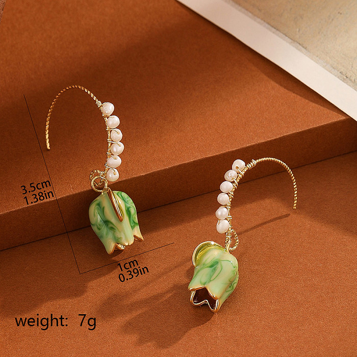 1 Pair Elegant Simple Style Flower Freshwater Pearl Copper Ear Hook