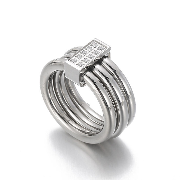 Mode japonaise et coréenne et accessoires à la mode en gros en acier inoxydable galvanisé or 18 carats trois anneaux CNC diamant bague pour femme