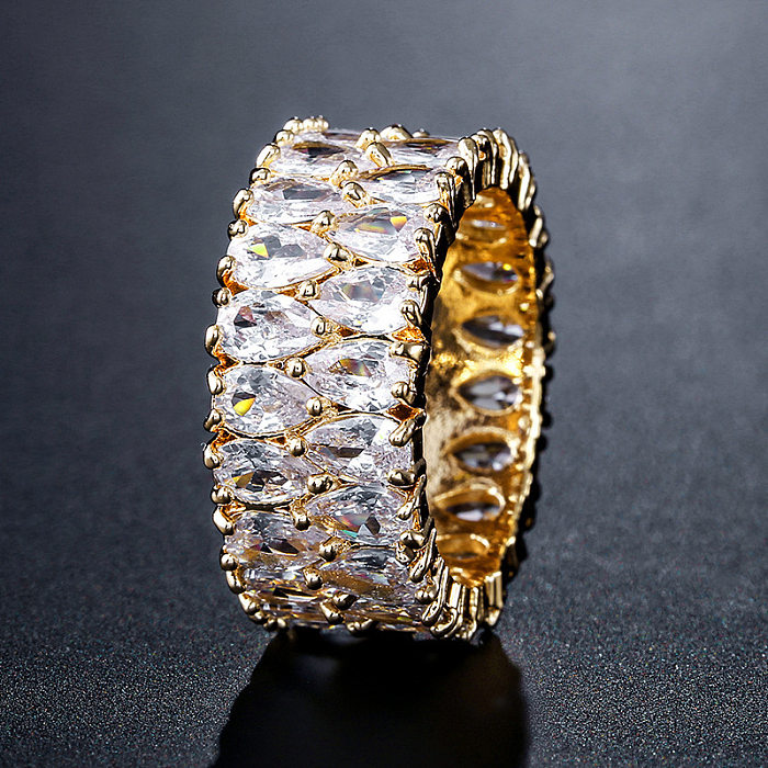 Anéis banhados a ouro branco de zircônia com chapeamento de cobre geométrico estilo simples