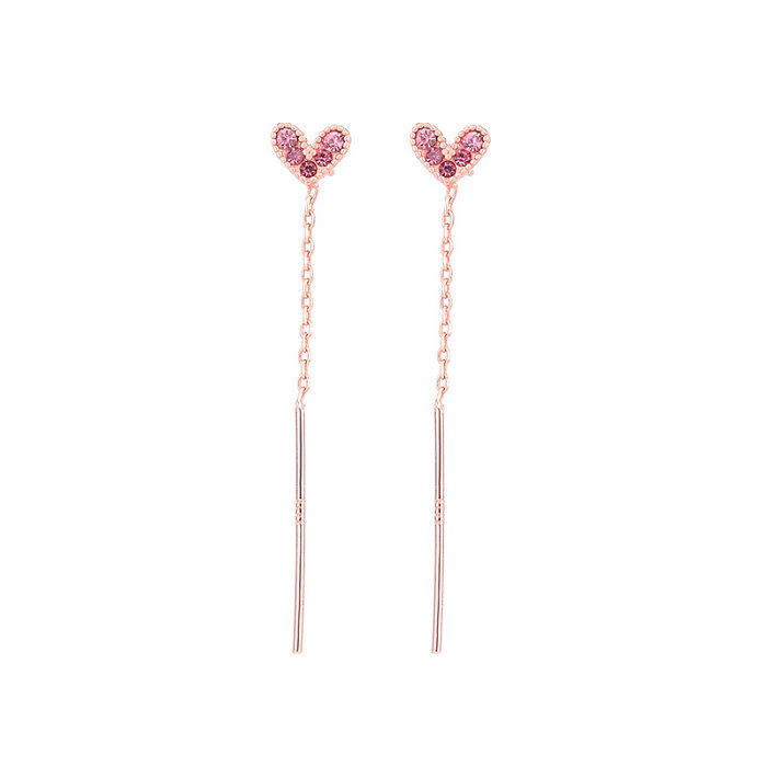 Fashion Heart Shape Copper Inlay Zircon Ear Line 1 Pair
