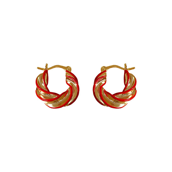 1 Paar schlichte, gedrehte, emaillierte Kupfer-Ohrringe mit 18-Karat-Vergoldung