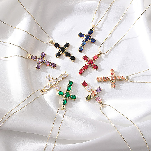 Streetwear-Halskette mit Kreuz-Kupfer-Zirkon-Anhänger in großen Mengen