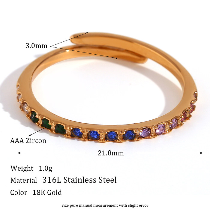 Vintage Style Simple Style Classic Style Color Block Stainless Steel Plating Inlay Zircon 18K Gold Plated Rings