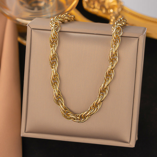 Colar de pulseiras banhado a ouro 18K com revestimento de aço titânio geométrico glam