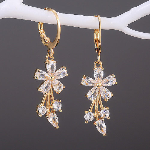 1 Pair Sweet Flower Copper Inlay Artificial Gemstones Earrings