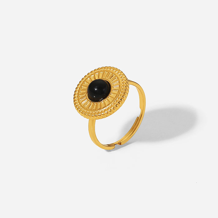 Neuer verstellbarer Ring aus schwarzem Edelstahl mit Halbedelsteinen