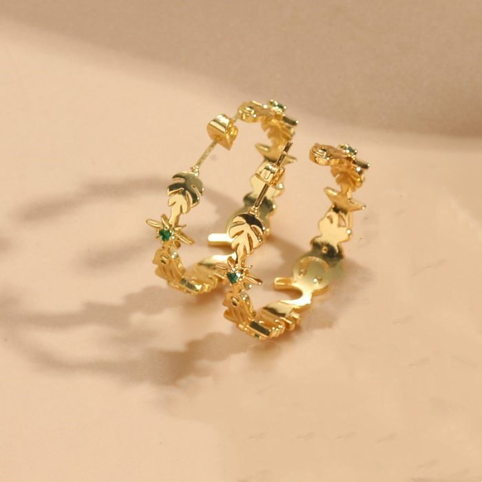 1 Piece Elegant Luxurious Classic Style Leaf Star Plating Inlay Copper Zircon 14K Gold Plated Earrings