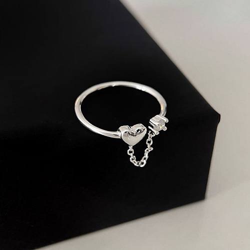 Sweet Simple Style Heart Shape Copper Plating Chain Inlay Zircon Open Rings