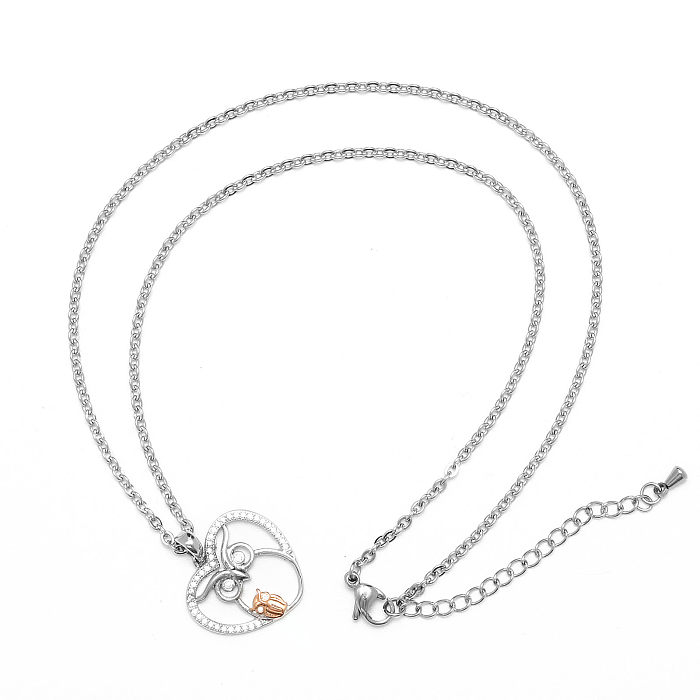 Mignon Style Simple Style classique hibou cuivre placage incrustation Zircon argent plaqué pendentif collier