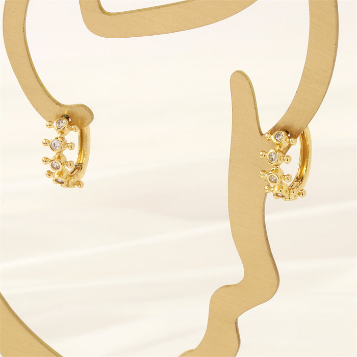 1 Pair IG Style Simple Style Paper Clip Fish Bone Plating Inlay Copper Zircon 18K Gold Plated Earrings