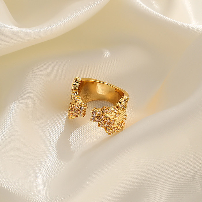 Comute anéis abertos banhados a ouro do zircão 18K do embutimento do chapeamento de cobre da cor sólida