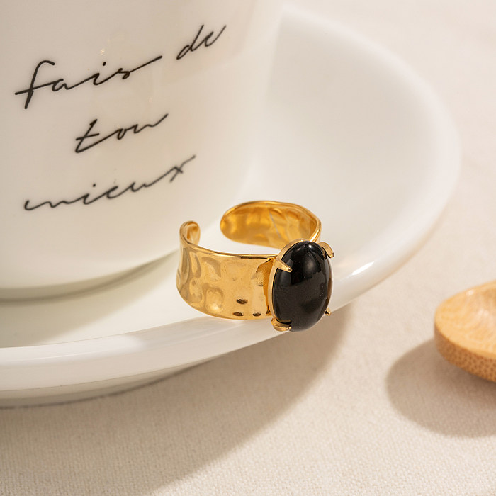 IG Style Lässige ovale offene Ringe mit Edelstahlbeschichtung und künstlichen Edelsteinen, 18 Karat vergoldet