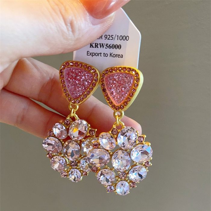 1 Pair Elegant Sweet Heart Shape Plating Inlay Copper Zircon Drop Earrings