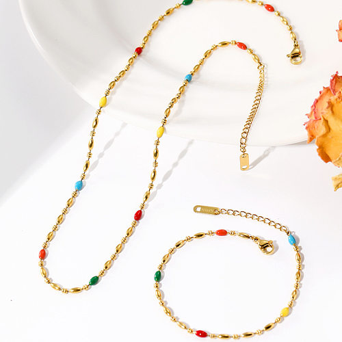Collier de bracelets de placage d'émail perlé en acier titane coloré à la mode