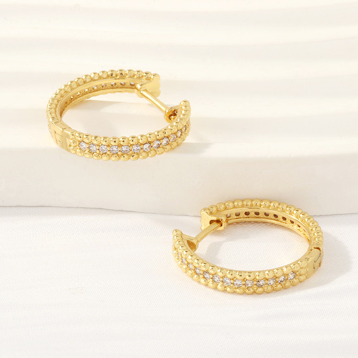 1 Pair IG Style Simple Style Round Plating Inlay Copper Zircon 18K Gold Plated Hoop Earrings