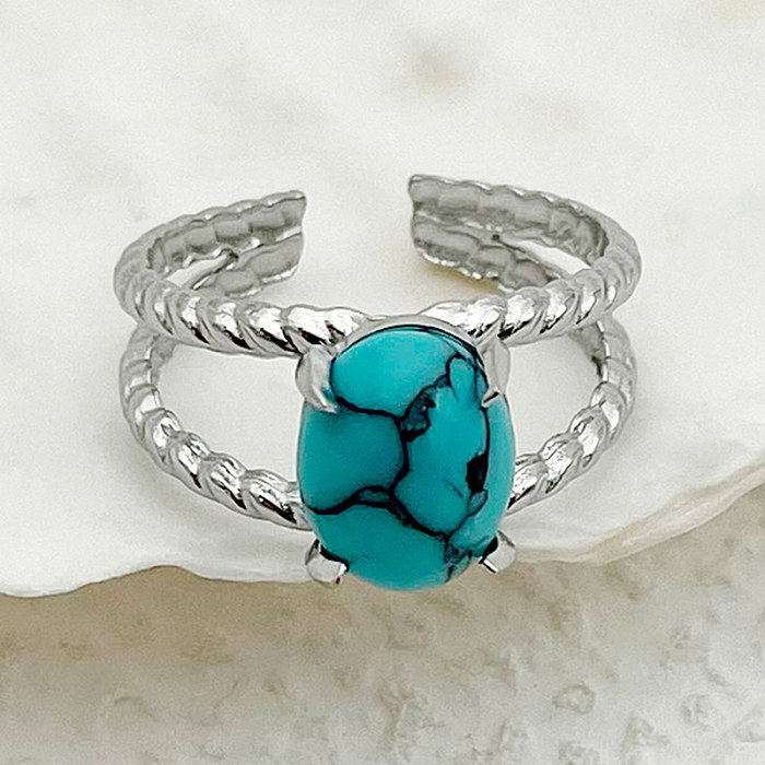 Vintage Style Simple Style Oval Stainless Steel Plating Inlay Turquoise Gold Plated Rings