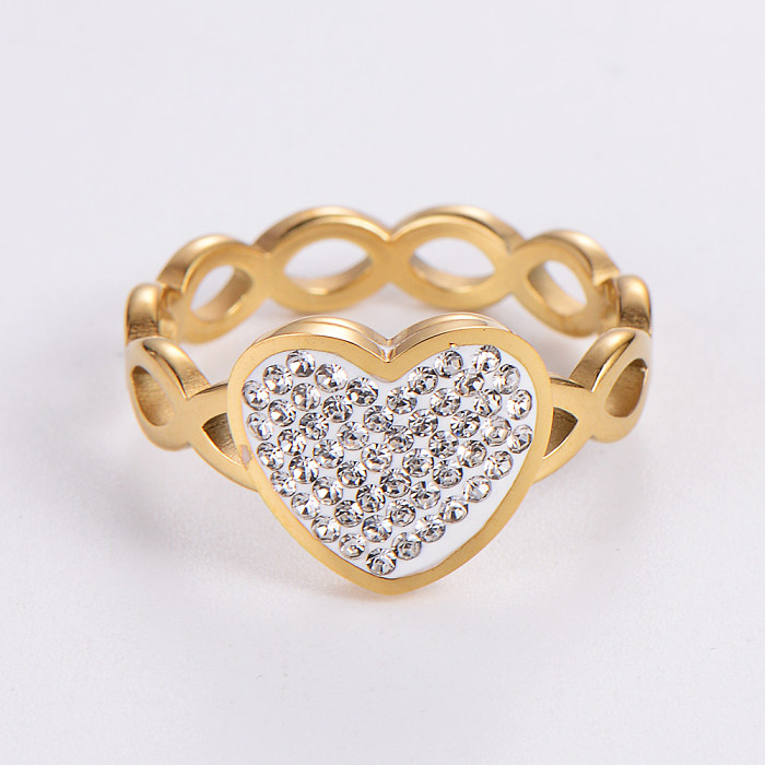 Fashion Heart Shape Stainless Steel Rhinestones Rings 1 Piece