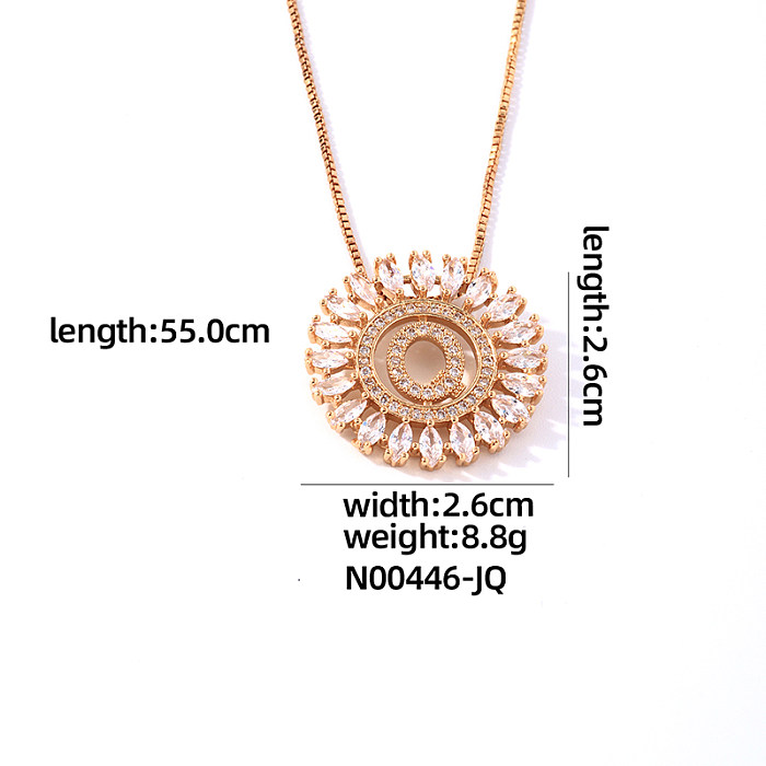 Casual Simple Style Round Letter Copper Plating Inlay Zircon Gold Plated Pendant Necklace