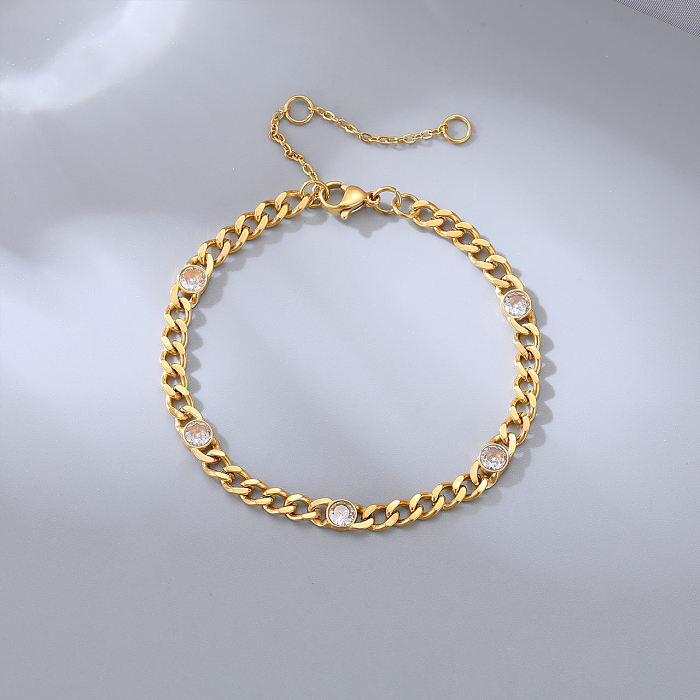 Casual Hip-Hop Solid Color Stainless Steel Plating Inlay Zircon Gold Plated Bracelets Necklace
