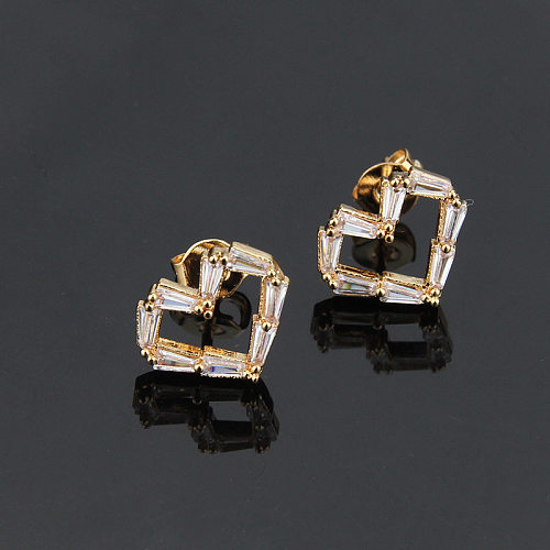 Inlaid Square Zircon Heart-shaped Earrings