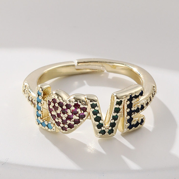 Fashion Love Heart Shape Copper Plating Zircon Open Ring