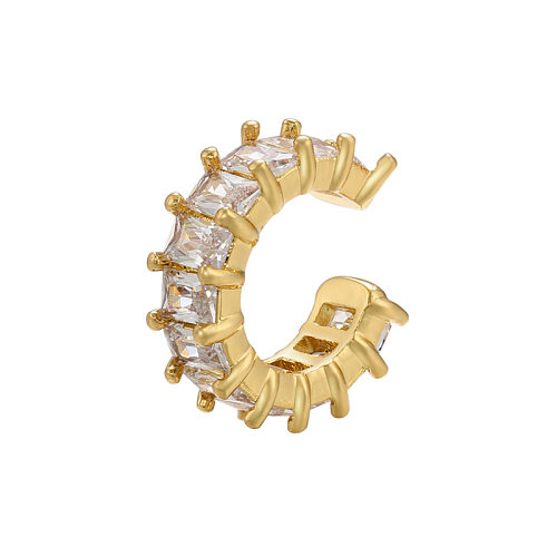 Clipe de orelha de zircão embutido de cobre banhado a ouro simples em forma de C