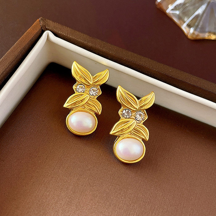 1 Pair Commute Heart Shape Inlay Copper Rhinestones Pearl Drop Earrings