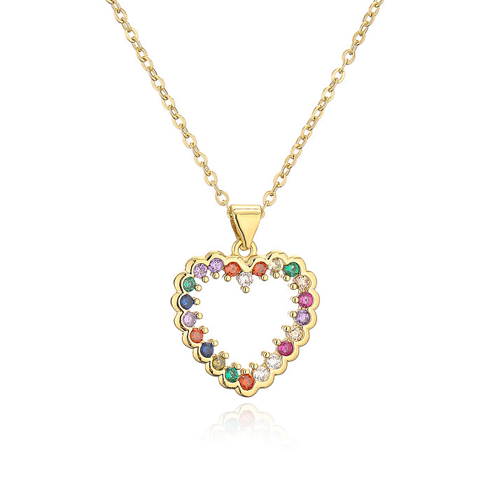 Fashion Heart Shape Copper Plating Zircon Pendant Necklace