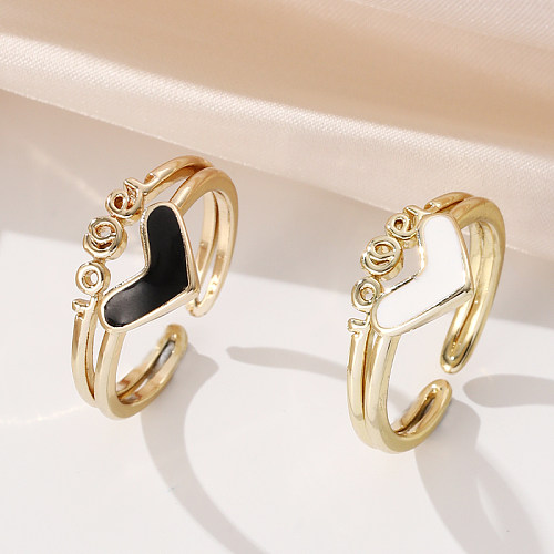 Elegante Streetwear-offene Ringe in Herzform mit Kupfer-Emaille-Inlay und Strasssteinen