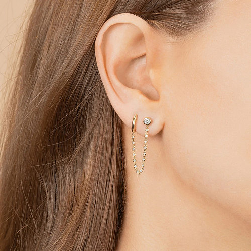 1 Piece Casual Simple Style Round Copper Plating Chain Inlay Zircon Ear Studs