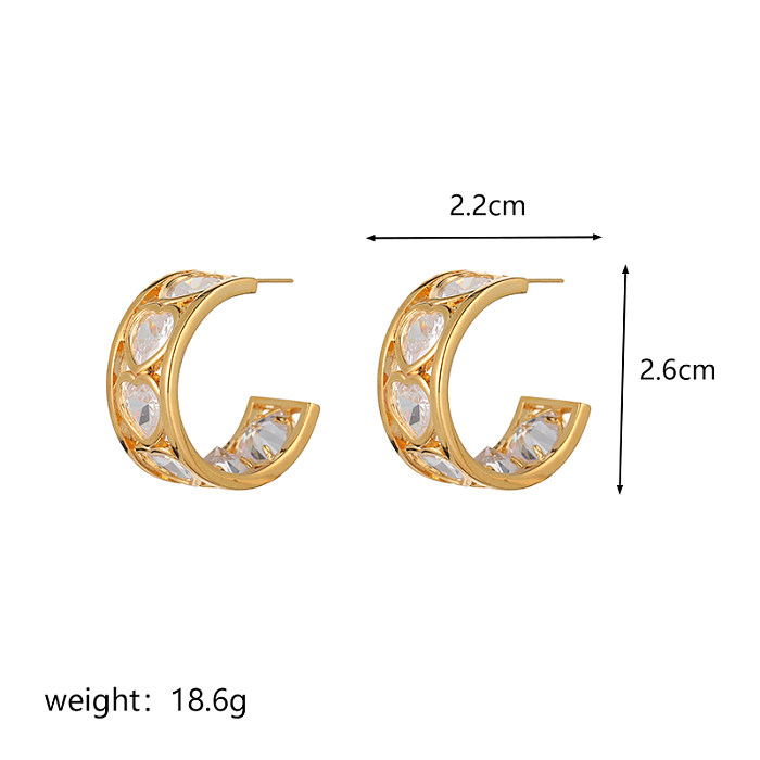 1 Pair Simple Style C Shape Heart Shape Plating Inlay Copper Zircon 18K Gold Plated Ear Studs