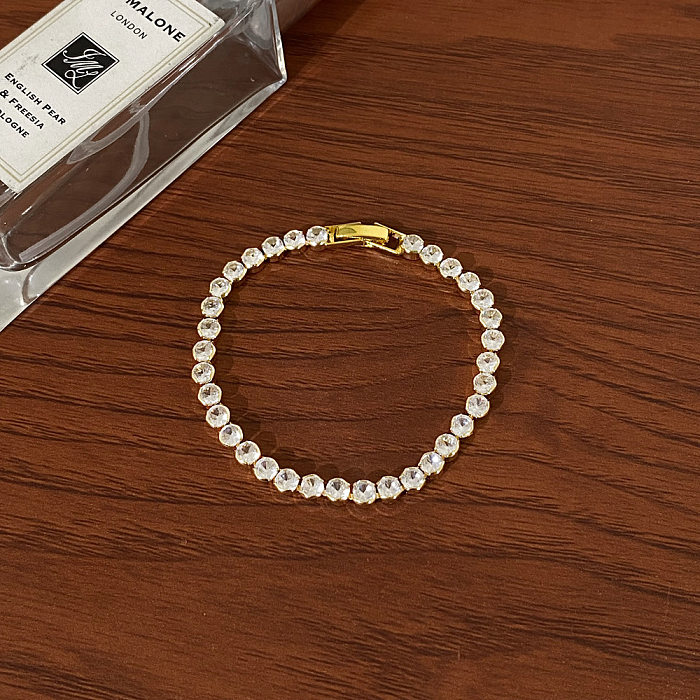 Modern Style Solid Color Copper Plating Inlay Zircon Bracelets
