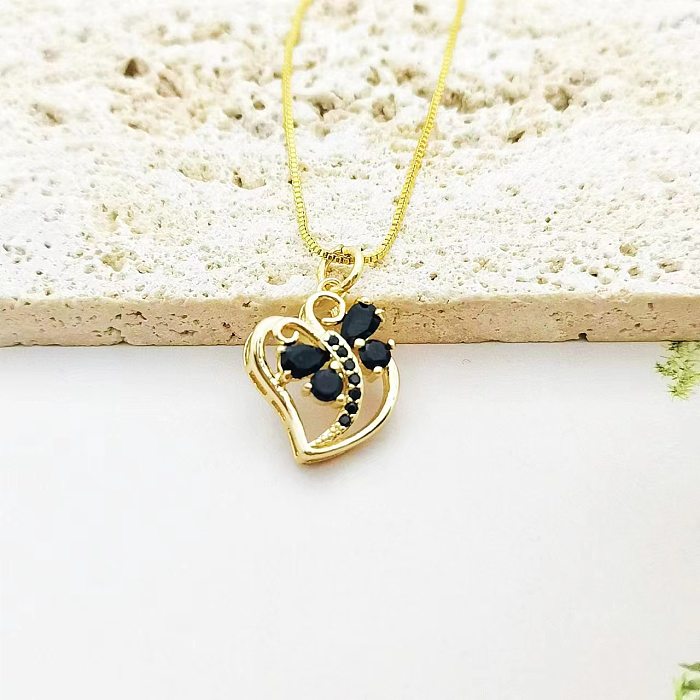 Sweet Heart Shape Butterfly Copper Plating Inlay Zircon Pendant Necklace