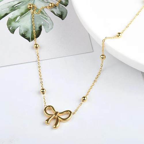 Simple Style Classic Style Bow Knot Titanium Steel Plating Bracelets Necklace