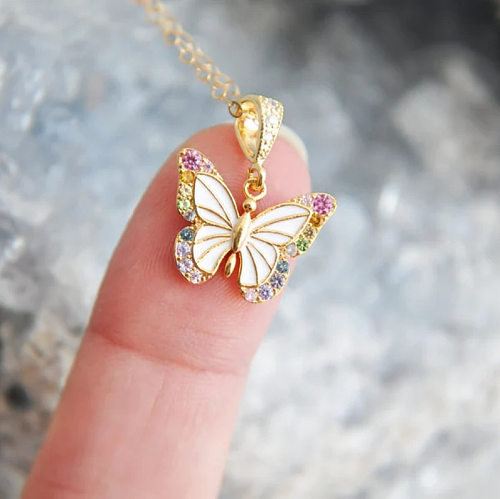 Elegant Sweet Commute Butterfly Stainless Steel Plating Inlay Artificial Gemstones 18K Gold Plated Earrings Necklace