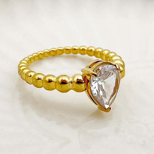 Romantic Simple Style Roman Style Water Droplets Stainless Steel Plating Inlay Zircon Gold Plated Rings