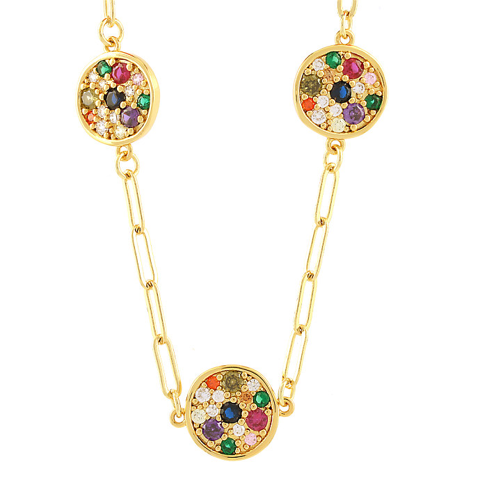 Halskette im Vintage-Stil, glänzend, rund, verkupfert, mit Zirkon-Inlay, 18 Karat vergoldet